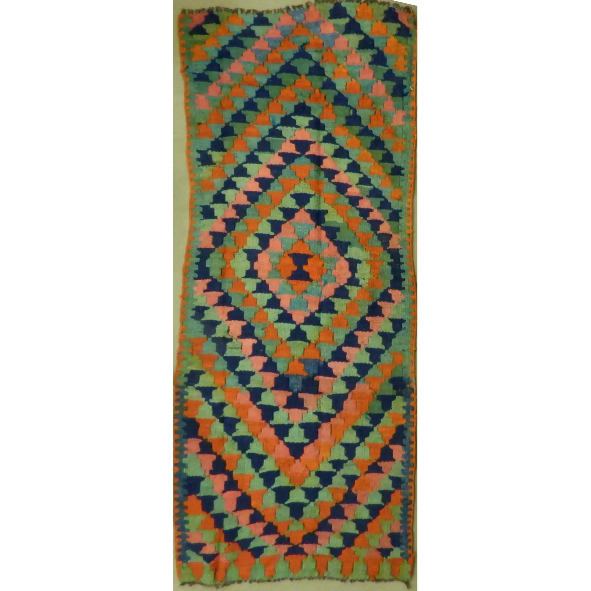 One Of The Kind Authentic Hand-Knotted Sanandaj Vintage Kilim 8'0" X 3'9"